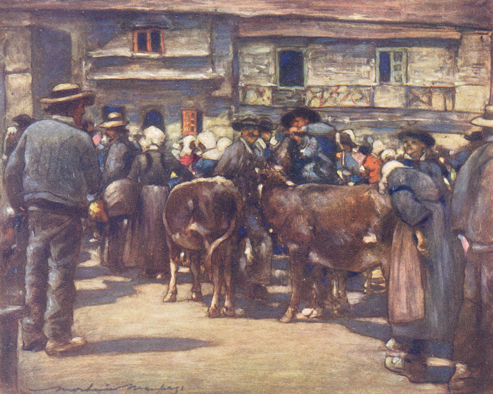 MORBIHAN BRITTANY BRETAGNE. A cattle-market 1905 old antique print picture